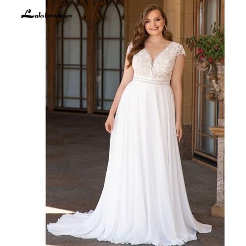 Lakshmigown Plus Size Lace Wedding Dresses V Neck Chic Bridal Dress abito da sposa Open Back Bridal Gowns vestido de noiva