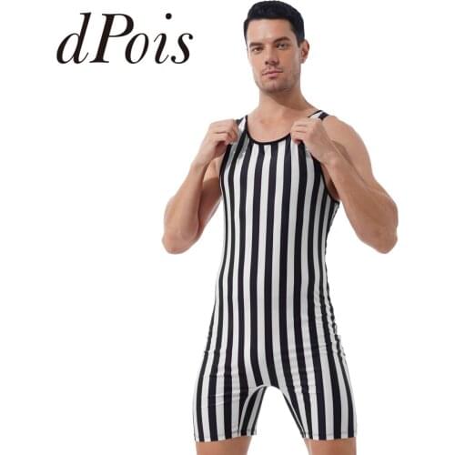 Mens Bodysuit Striped Wrestling Singlet Weight Lifting Jumpsuit Male Gym Workout Fitness Outfits Athletic Gymnastics Leotard