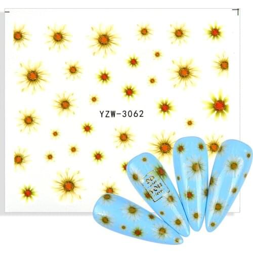 1 Sheet Summer Sunflower Nail Stickers Blossom Florals Nail Art Water Decals Transfer Foils Sliders Decorations for Manicure