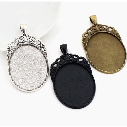 New Fashion 5pcs 30x40mm Inner Size Black and Antique Silver Plated and Bronze Cabochon Base Setting Charms Pendant