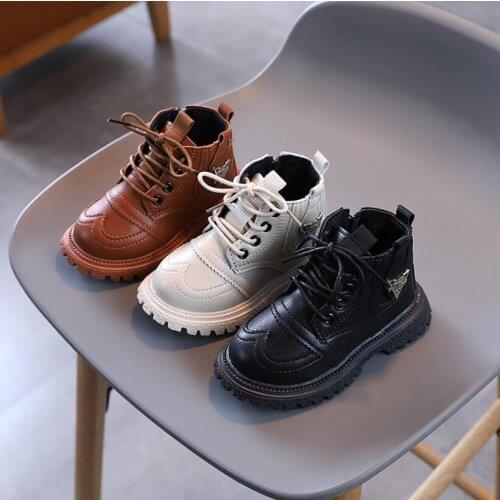 2021 New Winter Children Shoes PU Leather Waterproof Martin Boots Kids Snow Boots Brand Girls Boys Rubber Boots Fashion Sneakers
