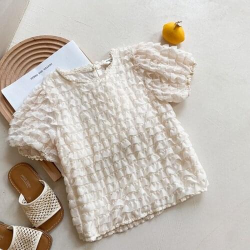 2021 Summer New Korean Style Baby Girls Chiffon Blouses Puff Sleeve Tops Toddlers Kids Princess Shirts