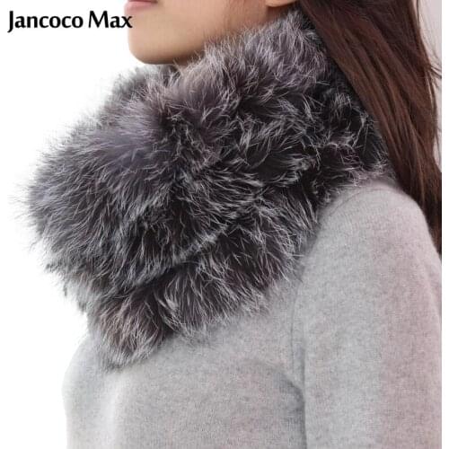 Jancoco Max 2019 New Spring Real Sliver Fox Fur Scarf Soft Warm Women Snood Scarf Collar Fashion S1514