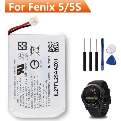 Original Replacement Battery 361-00097-00 For Garmin Fenix 5 Fenix 5S 361-00096-00 Battery 255mAh 361-00098-00 For Fenix 5X