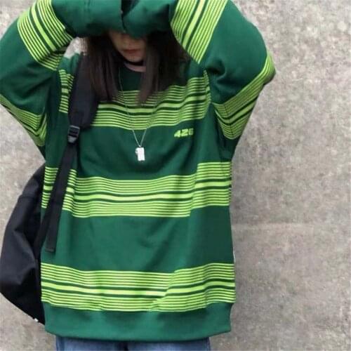 Autumn Thin Oversize Hoodie Streetwear Hip Hop Women Sweatshirts Autumn High Street Tops Gothic Funny Harajuku Striped Hoodie