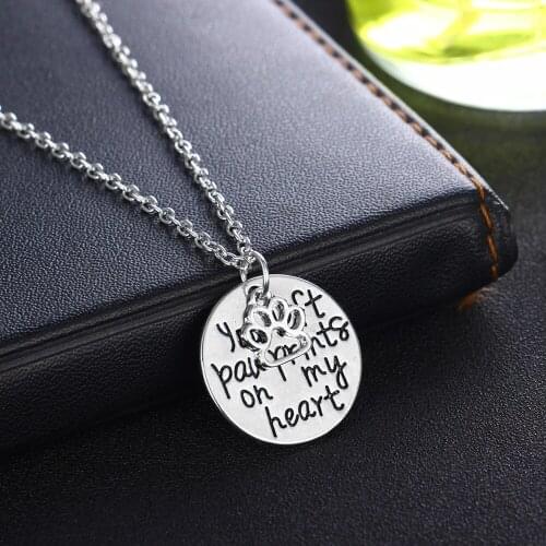 Memory Necklace "You Left Paw Print On My Heart" Dog Paw Print Pendant Chain Necklace Charm Jewelry Pet Lover Pet Loss