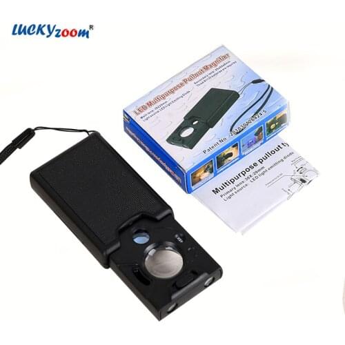 Luckyzoom 30X 45X 60X LED Illuminated Magnifier Portable Pullout Pocket Magnifying Glass With LED Lights For Currency Detecting