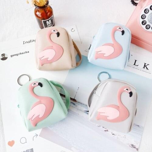 Casual Flamingo Mini Backpack Coin Bag Women Small Wallet Fashion Pu Keychain Purses Student Kid Cute Headphone Money Hand Pouch