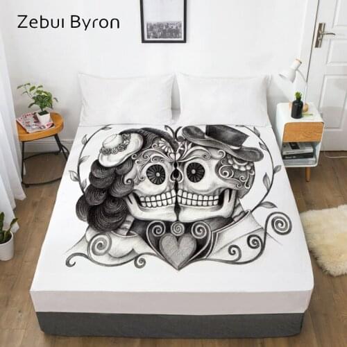 3D HD Print Fitted Sheet,Bed Sheet With Elastic Twin/Full/Queen/King/Custom,skull day of the dead Mattress Cover 150/180/160x200