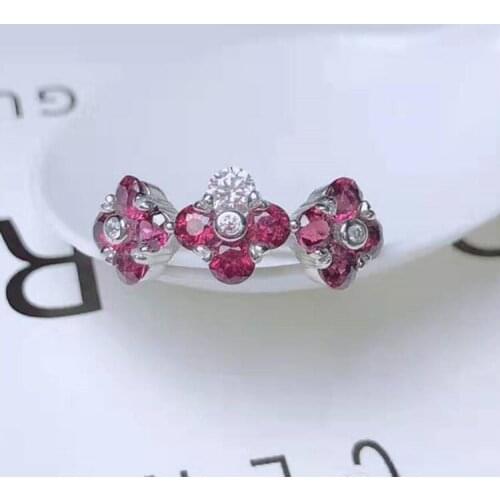 S925 silver inlay 5A zircon natural purple tooth garnet ring adjustable