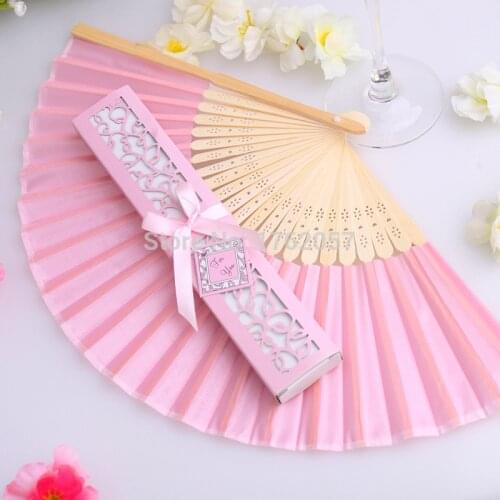 Luxurious Silk Hand Fan Elegant Gift Box Wedding Bridal Shower Wedding Favor Gift 10pcs/lot