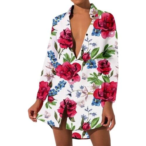 CJLM Red Rose Long Sleeve Shirt Women Hawaiian Casual Style Home Wear Lady Shirts Flower Fashion Classic Loose Clothes 3D 3XL