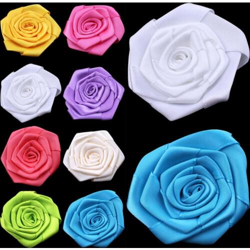 120pcs/lot 2.4" 20colors Ruffled Satin Ribbon Rolled Rose Flower For Hair Accessories Artificial Fabric Flowers For Headbands