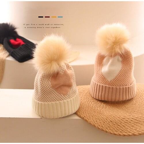 New Cute Autumn Winter Lovely Kids Girls Boys Woolen Hat Simple Heart Printed Knitted Soft Hat Beanie 4 Colors
