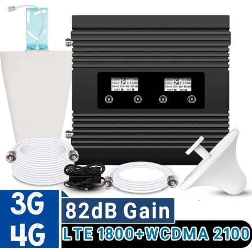 ATNJ 3G WCDMA 2100 4G LTE 1800 Signal Amplifier Booster 82dB Gain Dual Band Cellphone Signal Repeater Two LCD Display Band 1B3