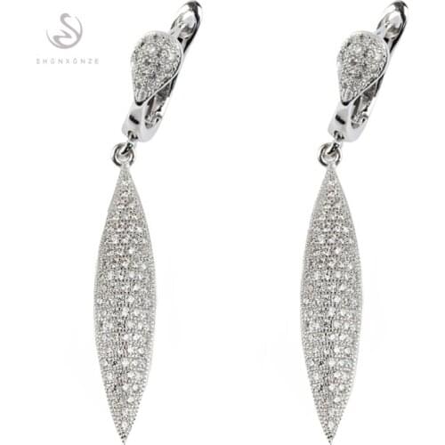 SHUNXUNZE Luxury Shinning Engagement Wedding christmas Earrings for women dropshipping White Cubic Zirconia Rhodium Plated R3214