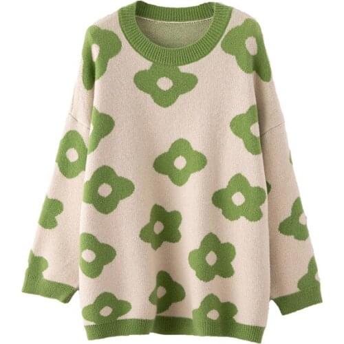 2020 Flower Pattern And Pullovers O-Neck Long Sleeve Women Autumn Pullover Sweater Tricot Pull Femme