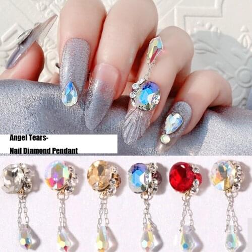 2PCS Nail Art Decorations Diamond Pendant,11*27mm 3D Chain Charms for Manicure/DIY/Craft,Zircon Nail Jewelry Tassel Crystal#ST05