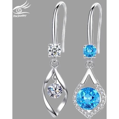 7KMOOR 925 Sterling Silver New Womens Fashion Jewelry Earrings High Quality Blue Crystal Zircon Drop Heart-shaped Long Earring