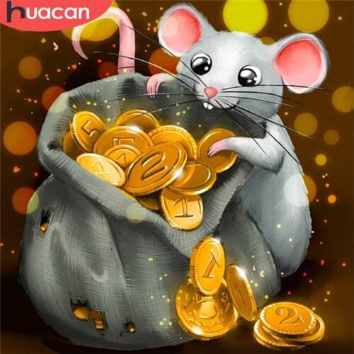 HUACAN Diamond Embroidery Mouse Full Square New Arrival Animal Diamond Embroidery Cross Stitch Diamond Mosaic Home Decor