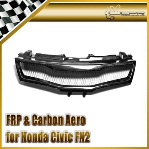 Car Parts For Civic FN2 Type R Carbon Fiber Front Grill For Honda Glossy Fibre Grill Racing Body Kit Accessories