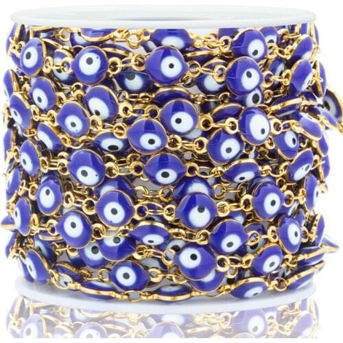 1M Gold Stainless Steel Purple Evil Eye Chain Earrings Findings For Jewelry Making Waist Key Chains Bracelets Necklace Wholesale