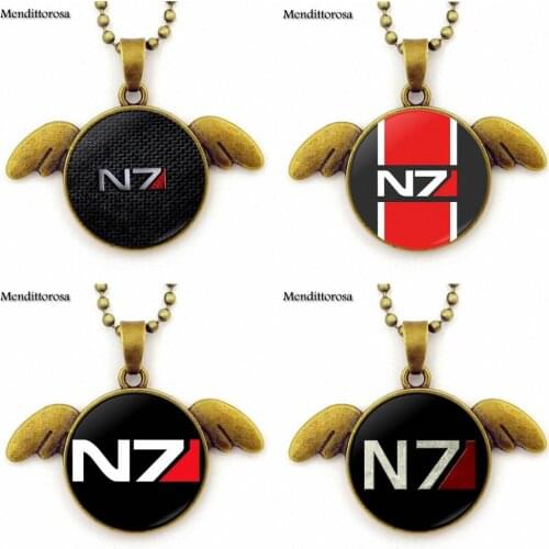 For Women Men Party Antique Bronze Vintage Style Chain Angel Wings Necklace Jewellery Mass Effect Inspired N7