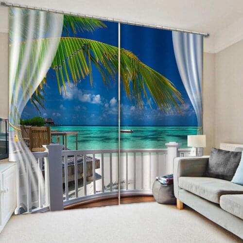 Photo blue beach balcony curtains 3D Window Curtains For Living Room Bedroom Customized size