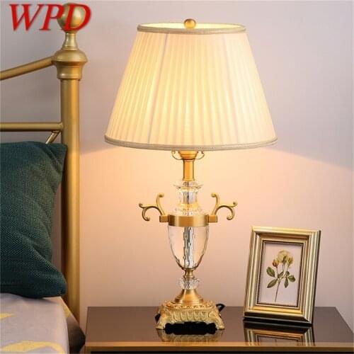 WPD Crystal Table Lamp Brass Desk Light Modern Fabric Decorative For Home Living Room Bedroom Office Hotel
