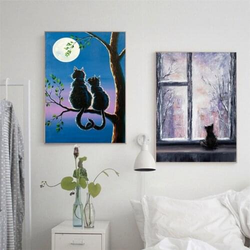 Oil Painting Cat Prints Wall Art Pictures Home Decor , Cats On Tree Branch Canvas Painting Home Living Room Art Decoration