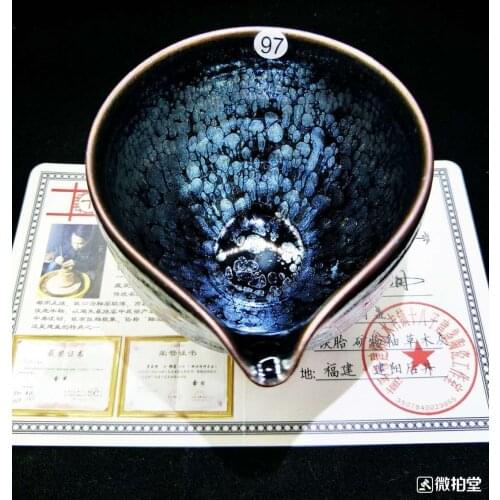 Jianzhan Chinese Song Dynasty Style Jian Ware Tea Cup Oil Spot Glaze Ceramic Cups Blue Pottery Kungfu Tea Bowl Matcha Chawan