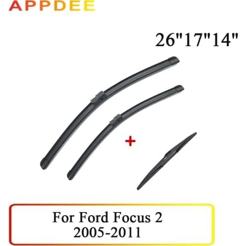 APPDEE Wiper Front & Rear Wiper Blades Set For Ford Focus 2 2005-2011 Windshield Windscreen Front Rear Window 26"+17"+14"