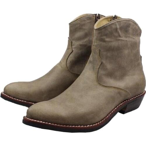 Handmade Western Cowboy Boots Men Pointed Toe Cowhide Genuine Mens Boots Ankle Punk Combat Motorcycle Boots Man Botas, 45