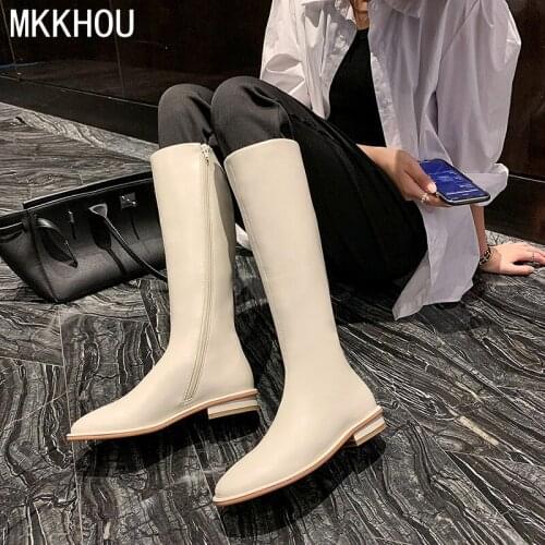 MKKHOU Fashion Knee-Length Womens Boots The New Four Seasons Boots Are Simple All-match Low-heeled Ladies Long Leather Boots