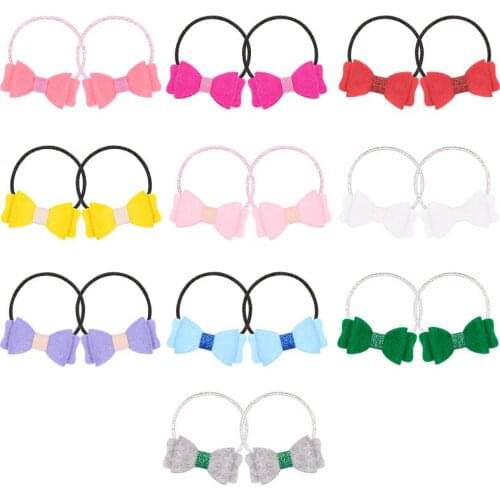 10Pairs Fashion Cute Glitter Bow Elastic Hair Bands Candy Color Felt Bowknot Hair Ties Princess Headwear Girls Hair Accessories