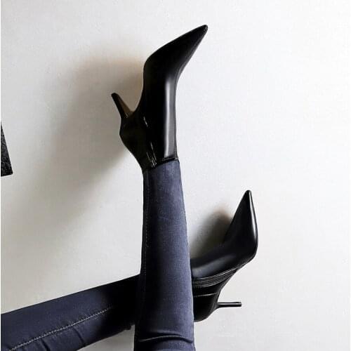 European and American style fashion simple thin boots fine heelhigh heeled pointed sexy nightclub skinny short boots