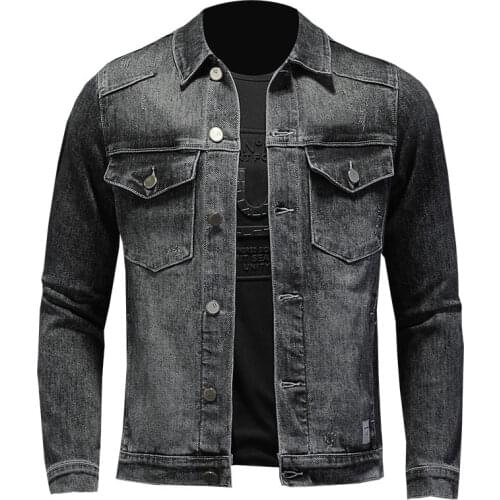 Spring Mens Denim Jacket Blue Black Fashion Casual Cotton Lapel Long Sleeve Slim Jeans Coat Male Brand Clothes Cowboy Coat