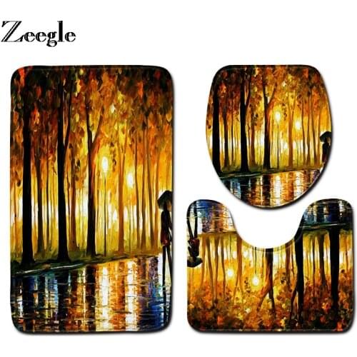 Zeegle 3pcs Bath Mat Set Polyester Absorption Foot Mat Pedestal Rug Lid Toilet Cover Anti Slip Soft Foot Mat Bathroom Doormat