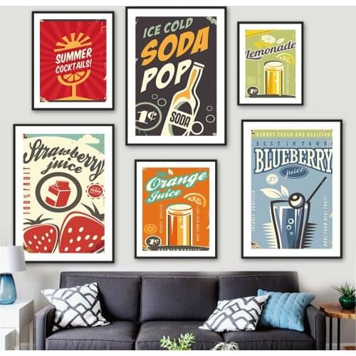 Drink Soda Strawberry Retro Wall Art Canvas Painting Nordic Posters And Prints Wall Pictures For Bar Club Living Room Decor