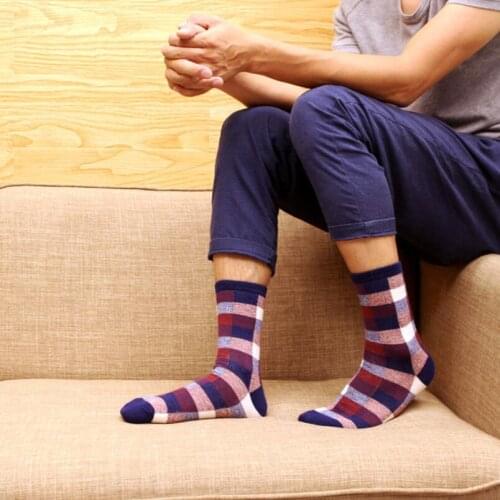 Men Solid Plaid Cotton Socks Crew Socks Sport Socks Check Print Warm Winter Short Socks Ankle Socks 5 Pairs/ lot