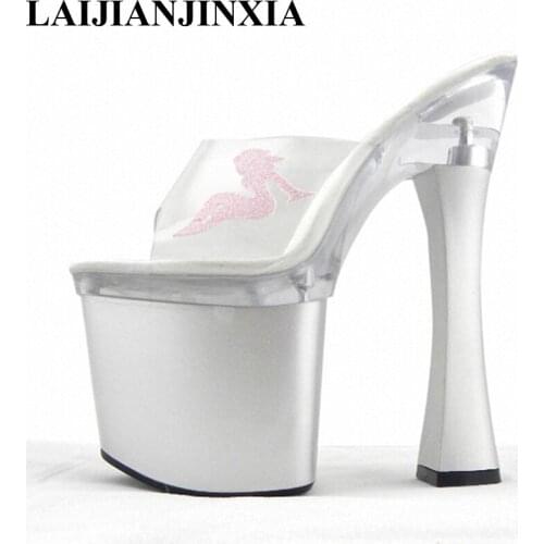LAIJIANJINXIA New 18cm Square High Heels Platform Slippers Night Club Party Wedding Dress Dancing Shoes Pole Dance Shoes