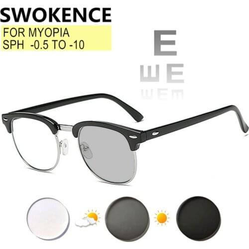 SWOKENCE Prescription Glasses Myopia -0.5 to -10 Women Men Nearsighted Spectacles Photochromic Anti Blue Ray Astigmatism F026