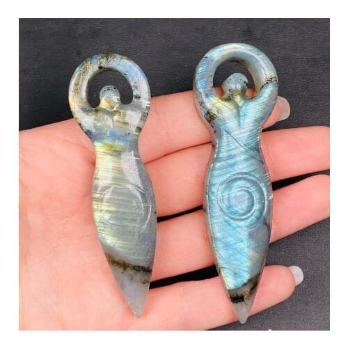 Natural Hand Carved Labrador Mineral Goddess Statue Crystal Figurines Pendant Crafts For Gifts