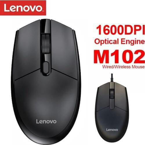 Lenovo M102 Wired/Wireless Mouse with 1600DPI Optical Engine 2.4G Wireless Technology Game Mouse Office Mouse for windows 10 7