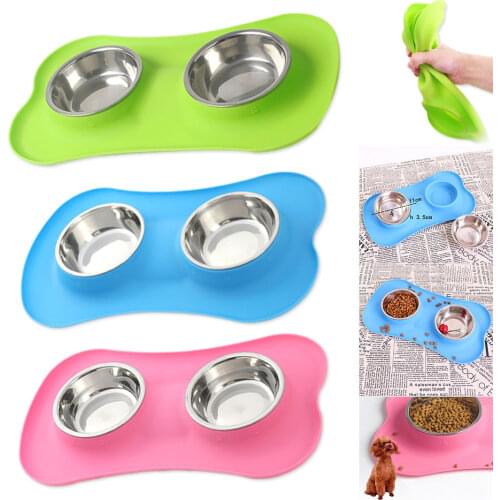 Dog Bowl Double Travel Pet Dry Food Bowls for Cats Dogs Dog Bowls Outdoor Drinking Water Fountain Pet Dog Dish Feeder Goods