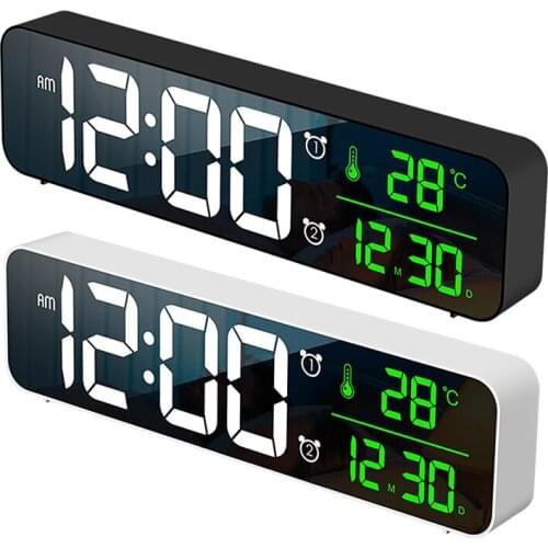 LED Mirror Alarm Clock Digital Table Clock Desk Clock Temperature Calendar Function with USB Home Decoration Clock