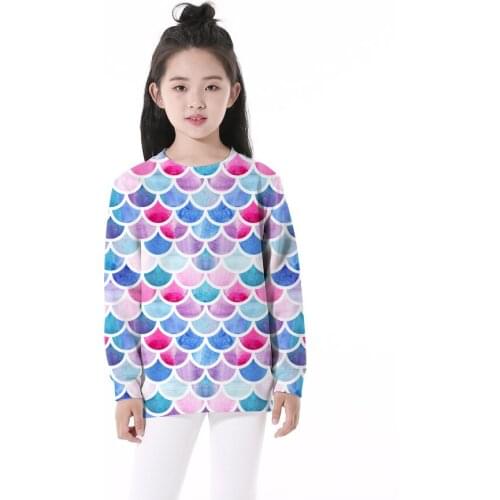 Girls 4-12 Y Spring Autumn Hoodless Long Sleeve 3D Digital Print Fish Scales Pattern Hoodies Casual Loose Fit Girls Hoodies