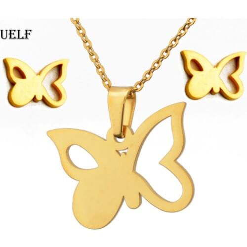 UELF Jewelry Sets Gift for Women Cute Butterfly Pendant Necklace Earrings Set Stainless Steel Animal Sets