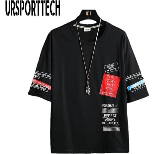 URSPORTTECH 2021 New Style Summer Men T-shirt Tops Harajuku Print Tshirt Tee Shirt Clothes Patchwork Casual O Neck Male Tees Top