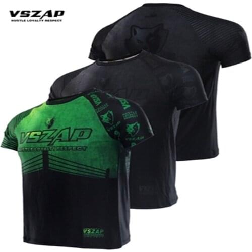 VSZAP Fighting Shirts MMA Sports Arena Quick-drying Boxing Stretch Short Sleeve T-Shirt Fitness Male Jiu-Jitsu Training Clothing